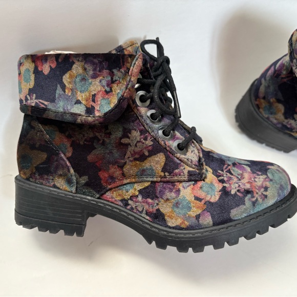 Madden Girl Floral Combat Boots - Black and Multicolor - Picture 5 of 16